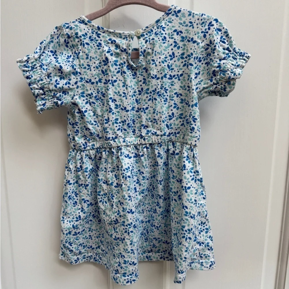 NWOT Baby Gap 2T Girls Floral Blue & White Short Cinched Sleeve Blouse